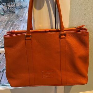 Orange Leather Tote Bag